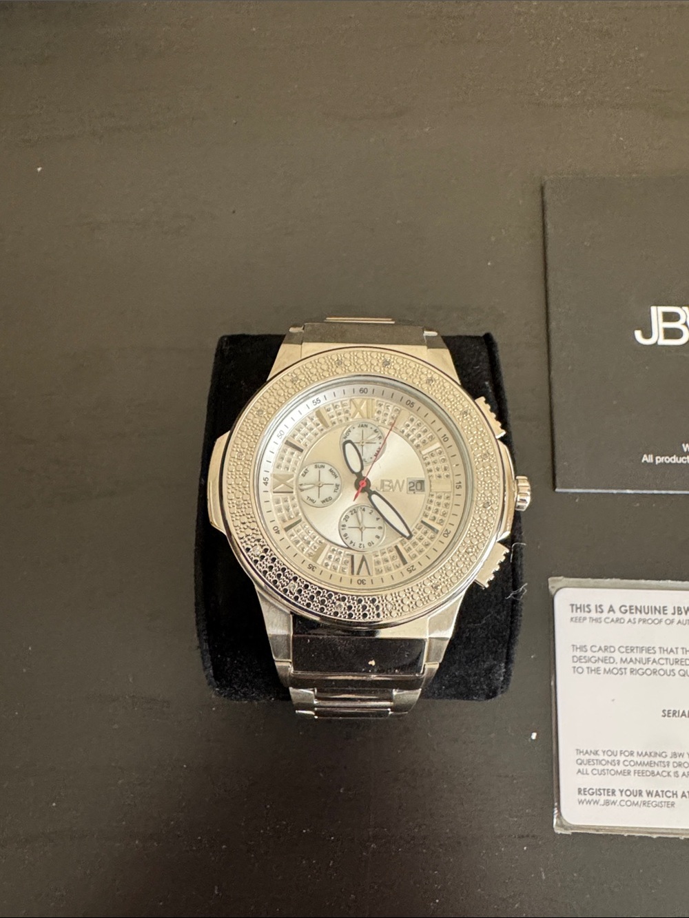 JBW Men’s Silver Multi-Function Crystal Accent Watch